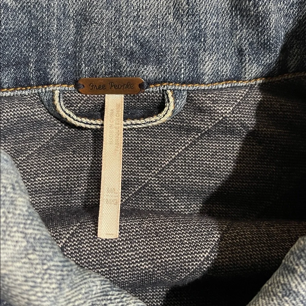 Free People Ditsy Denim Mixed Fabric Quilted Jacket SZ M / L Blue Off White - Picture 12 of 12